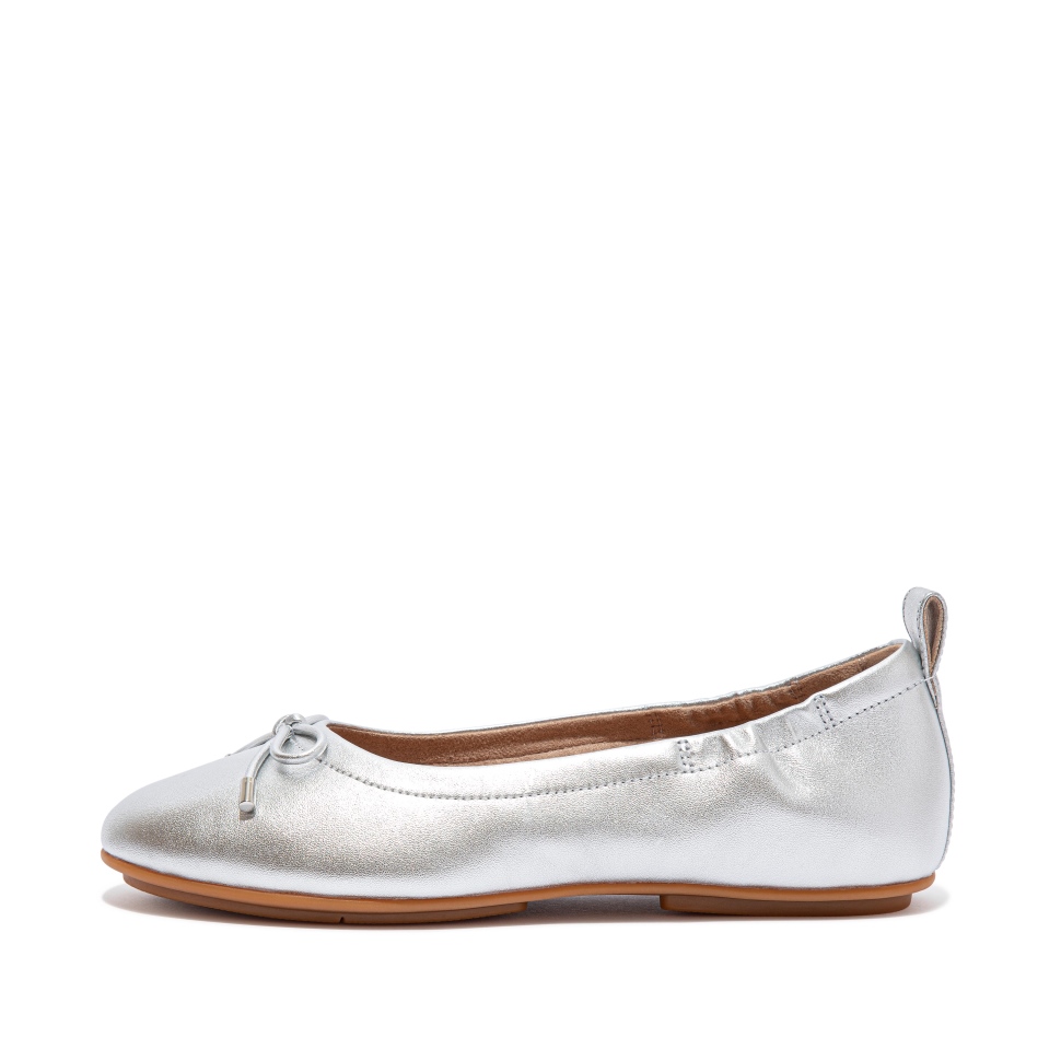 Fitflop Allegro Ballerinas Aus Metallic-Leder Mit Schleife Silber
