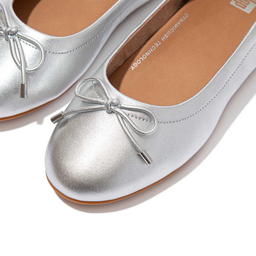 Fitflop Allegro Ballerinas Aus Metallic-Leder Mit Schleife Silber