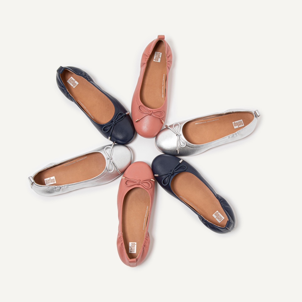 Fitflop Allegro Ballerinas Aus Metallic-Leder Mit Schleife Silber