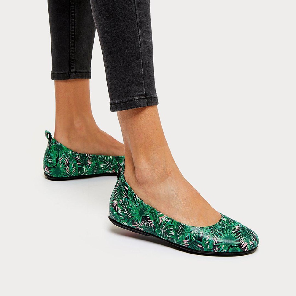 Fitflop Allegro Ballerinas Aus Weichem Leder Mit Dschungel-print Schwarz-mix