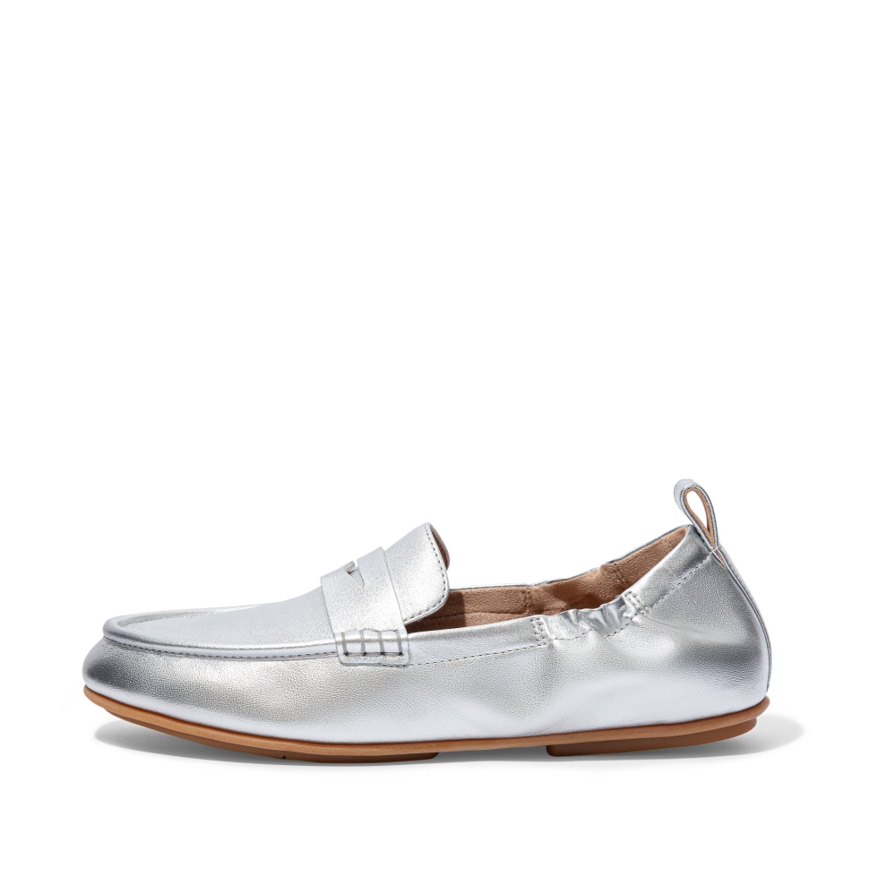 Fitflop Allegro Pennyloafer Aus Metallic-Leder Silber