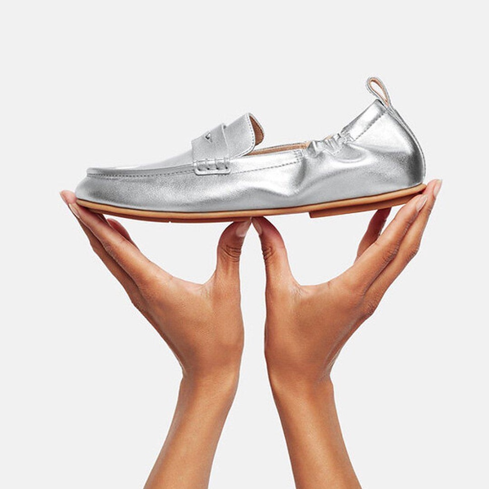 Fitflop Allegro Pennyloafer Aus Metallic-Leder Silber