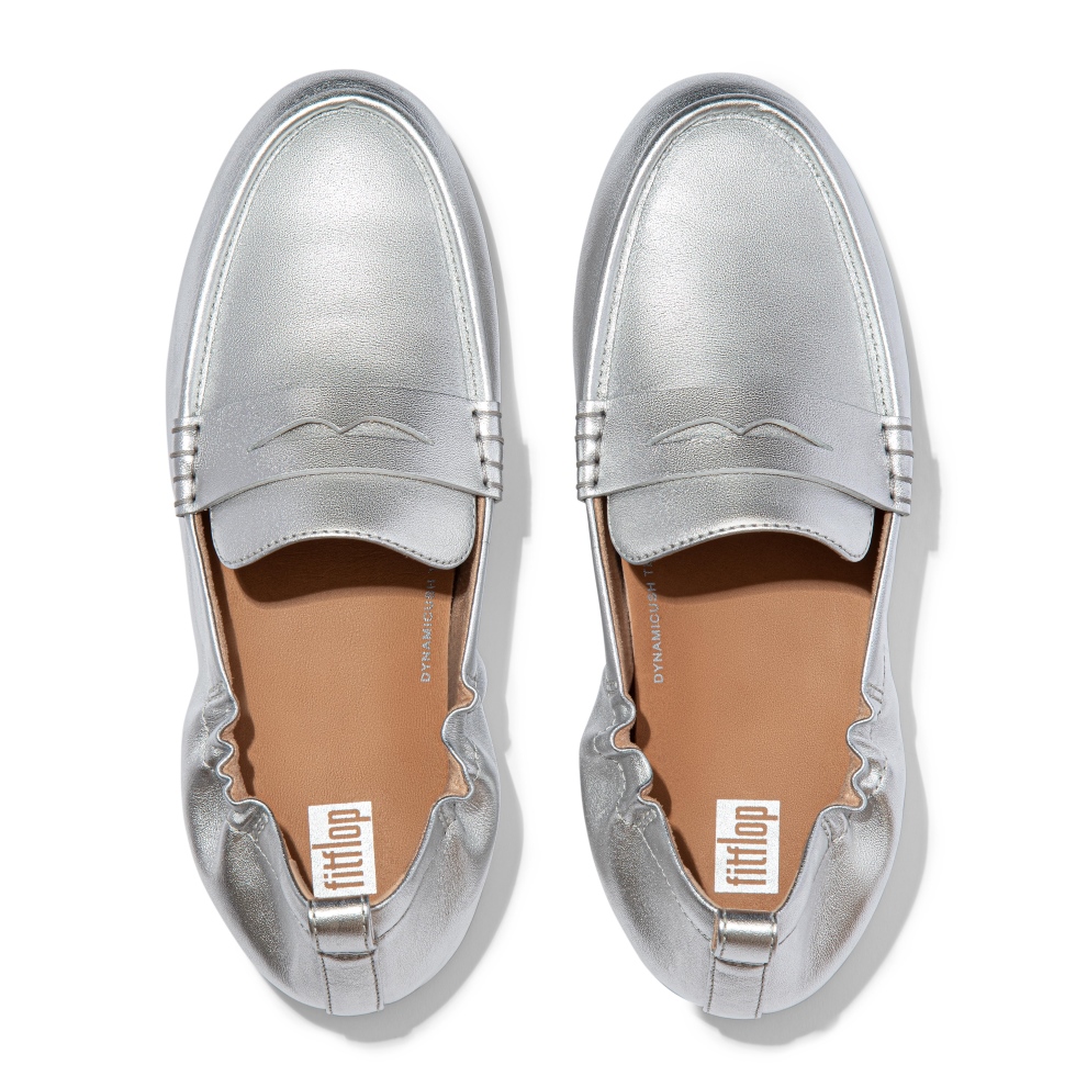 Fitflop Allegro Pennyloafer Aus Metallic-Leder Silber