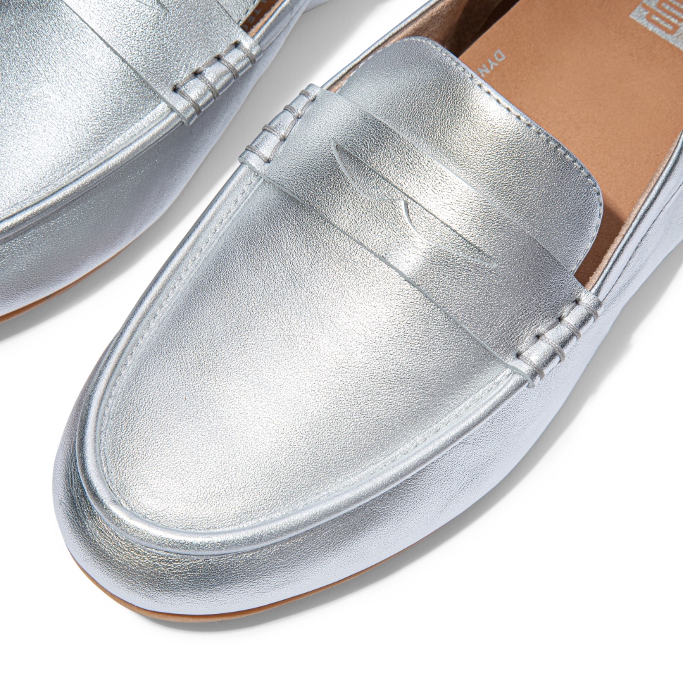 Fitflop Allegro Pennyloafer Aus Metallic-Leder Silber