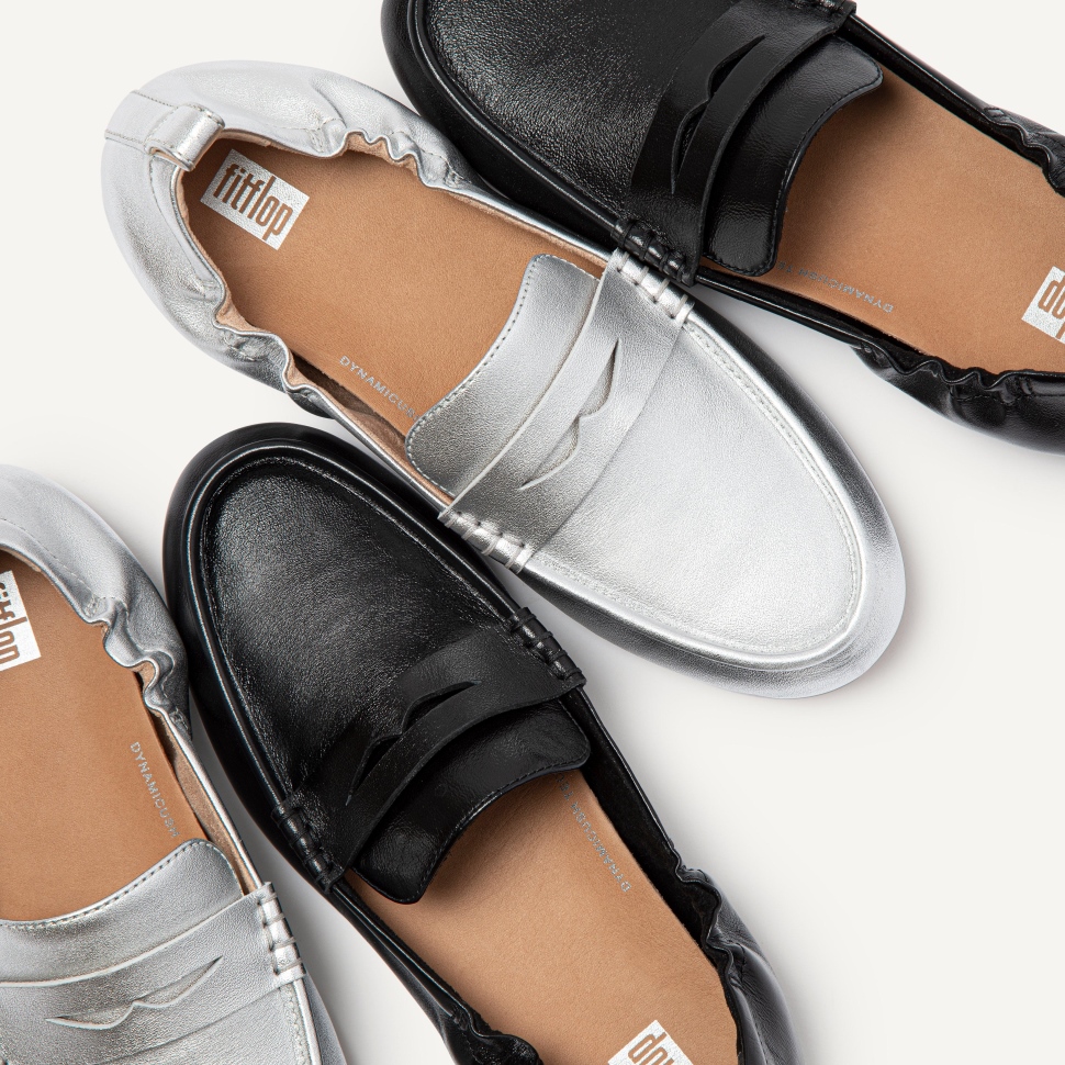 Fitflop Allegro Pennyloafer Aus Metallic-Leder Silber
