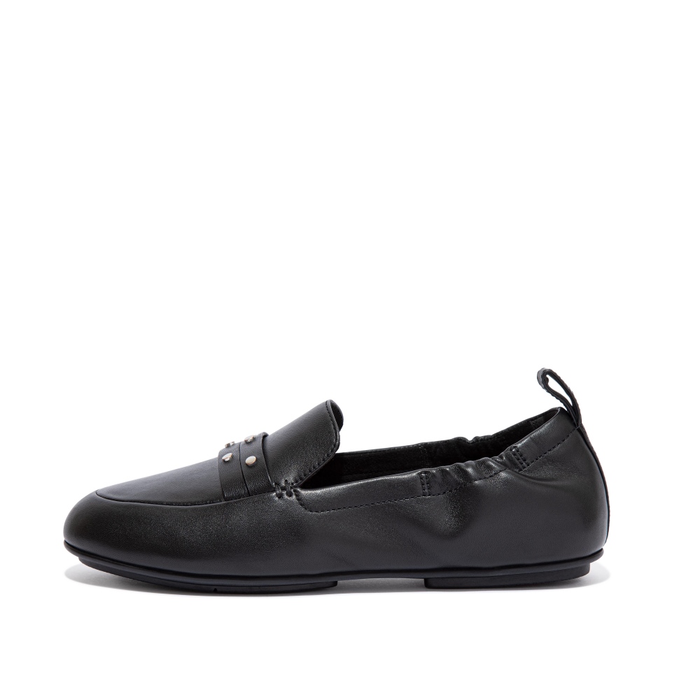 Fitflop Allegro Loafer Aus Leder Mit Nieten, Ganz In Schwarz