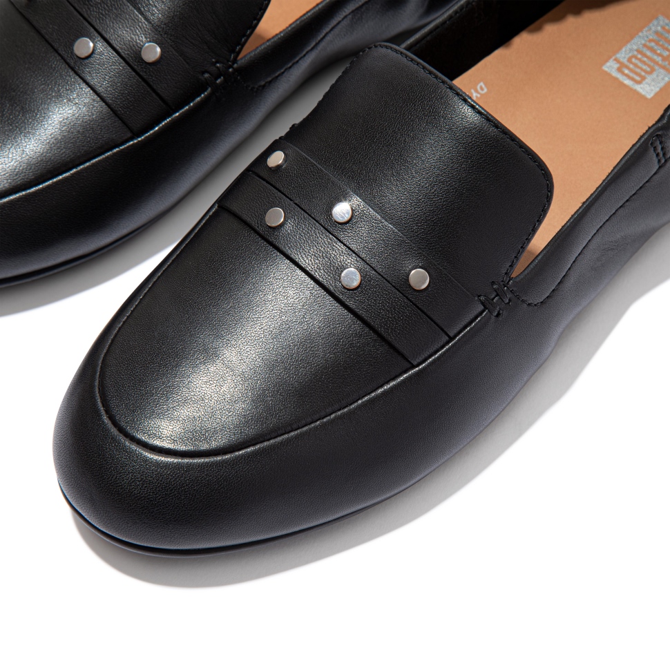 Fitflop Allegro Loafer Aus Leder Mit Nieten, Ganz In Schwarz