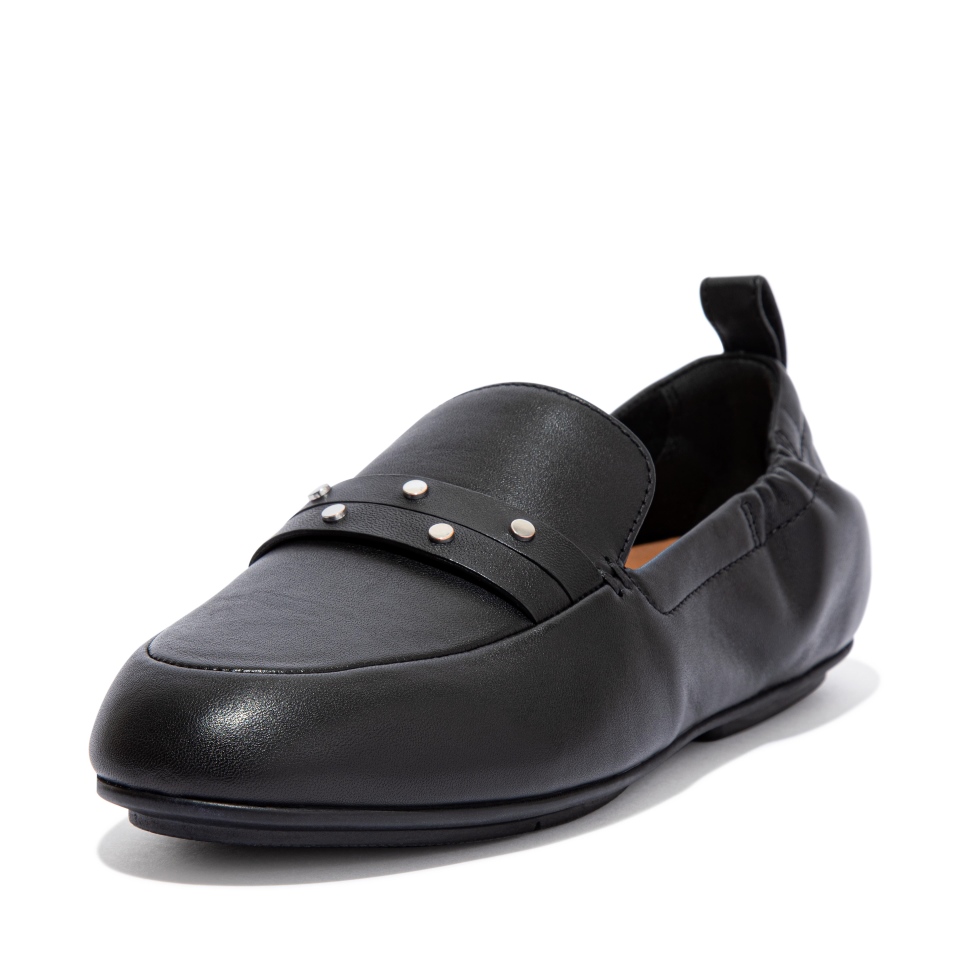Fitflop Allegro Loafer Aus Leder Mit Nieten, Ganz In Schwarz