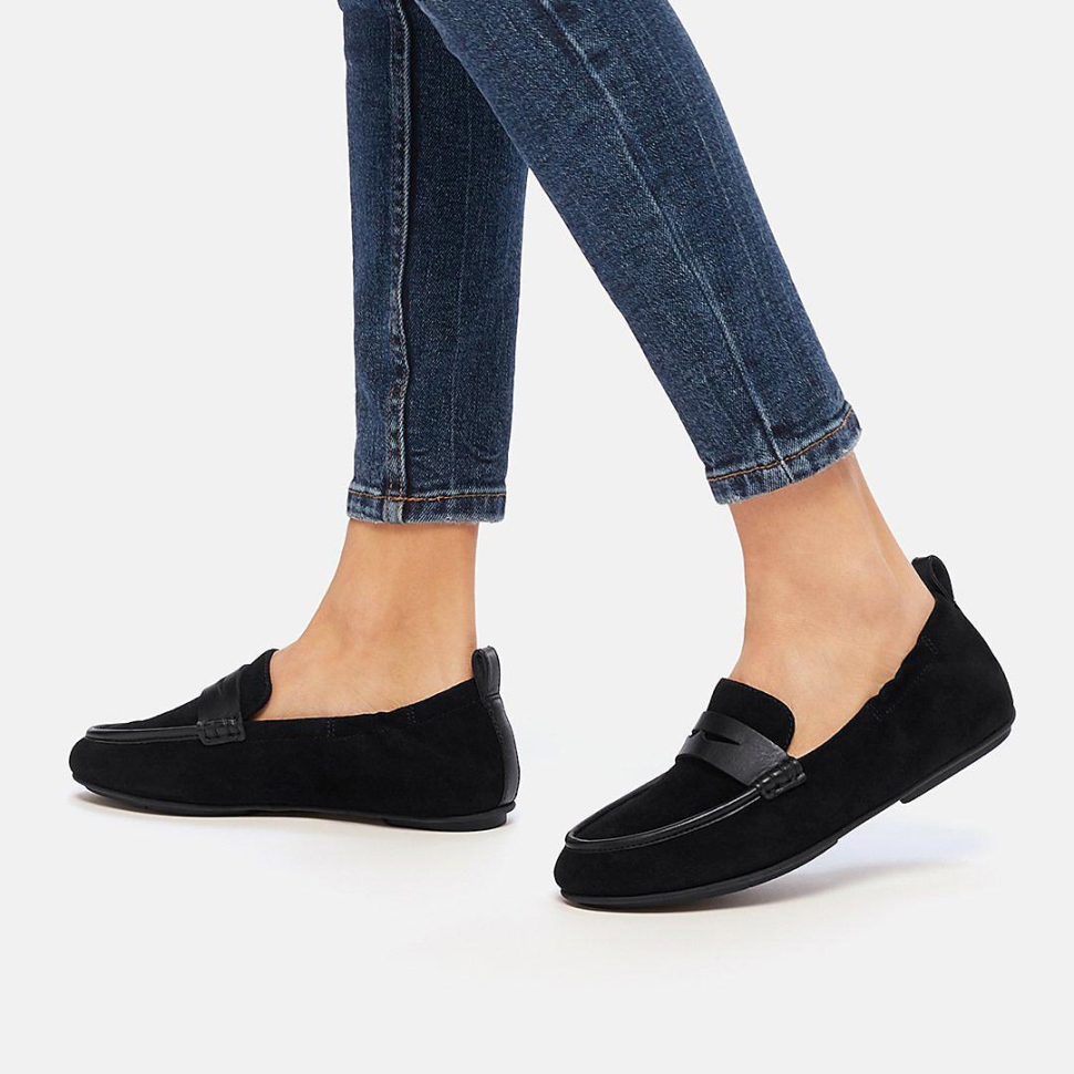 Fitflop Allegro Pennyloafer Aus Wildleder, Ganz In Schwarz