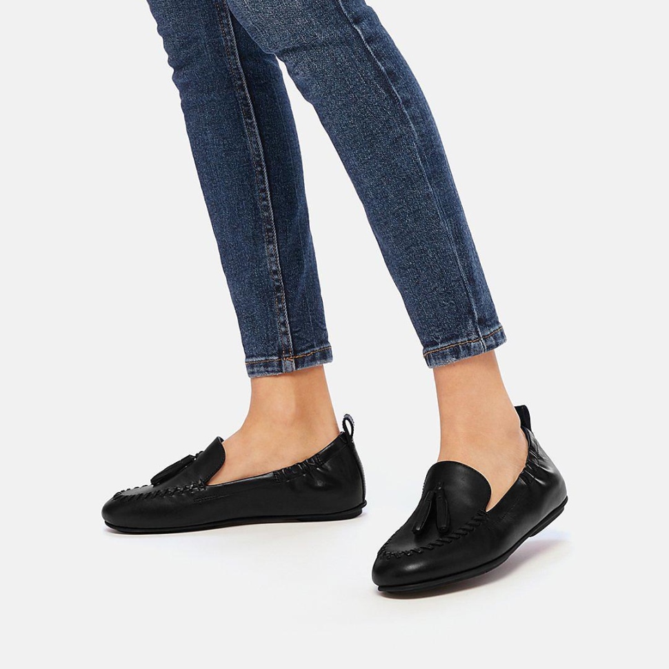 Fitflop Allegro Quasten-Leder-Loafer Ganz In Schwarz