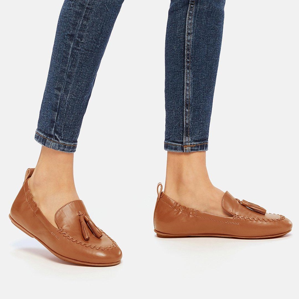 Fitflop Allegro Leder Loafer Mit Quasten Hellbraun