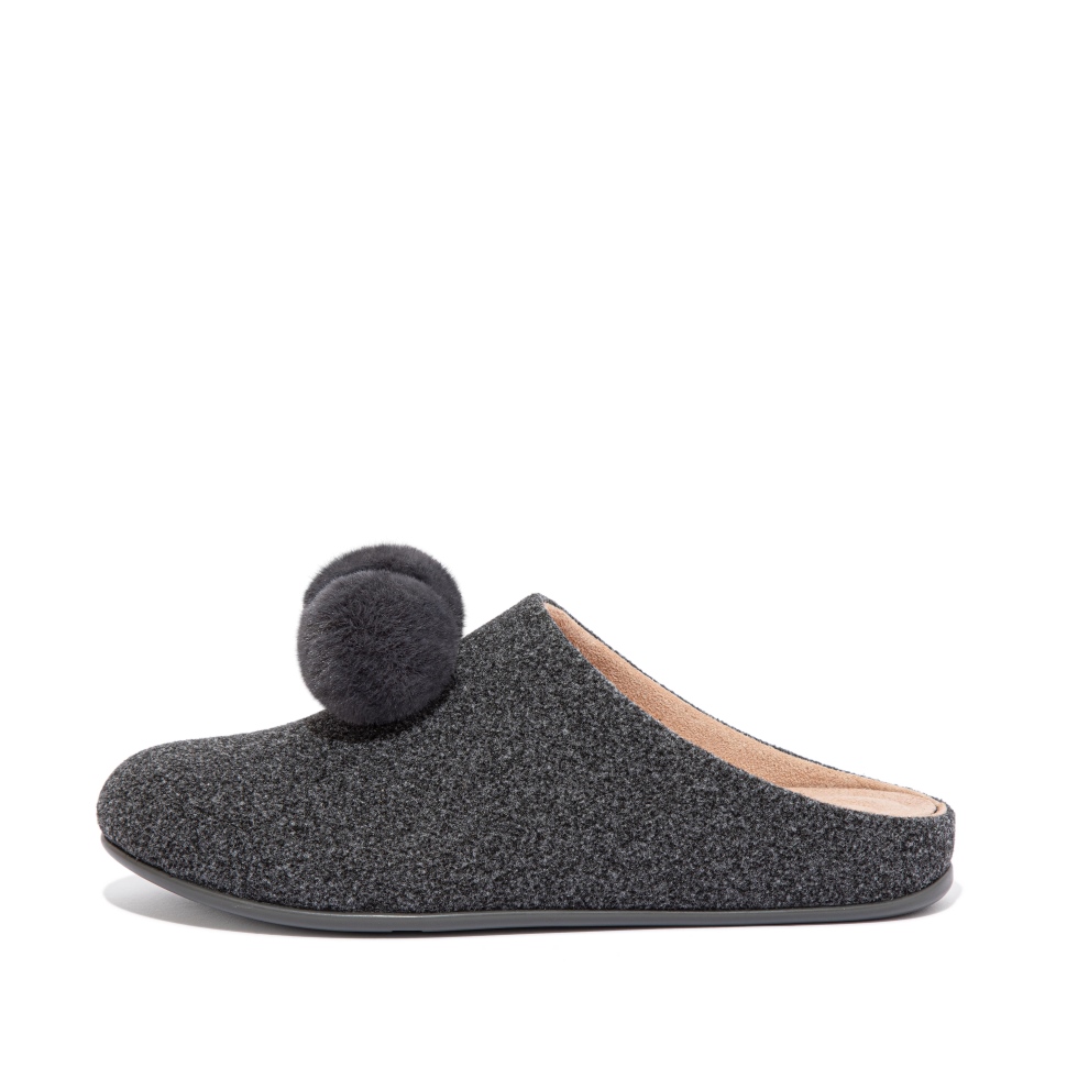Fitflop Chrissie Pom-pom Filzpantoffeln Zinngrau