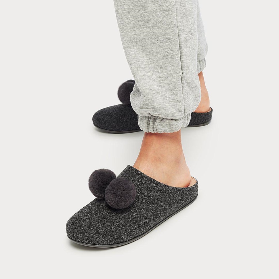 Fitflop Chrissie Pom-pom Filzpantoffeln Zinngrau