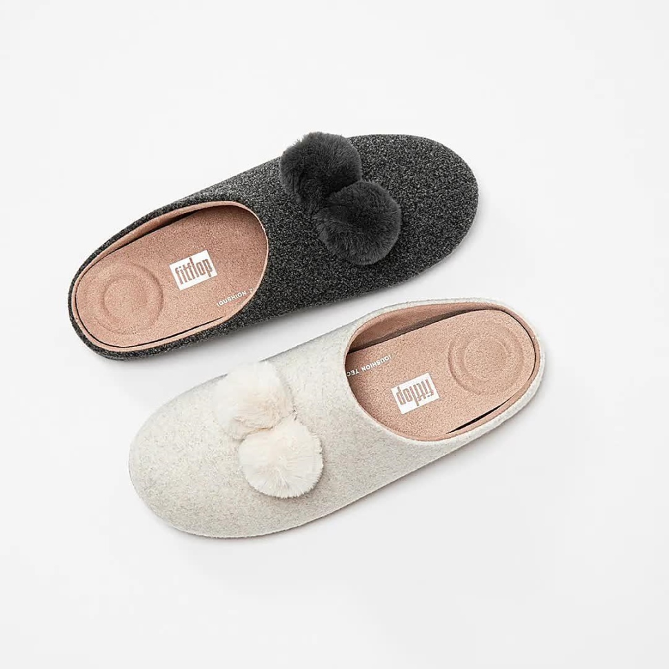 Fitflop Chrissie Pom-pom Filzpantoffeln Zinngrau