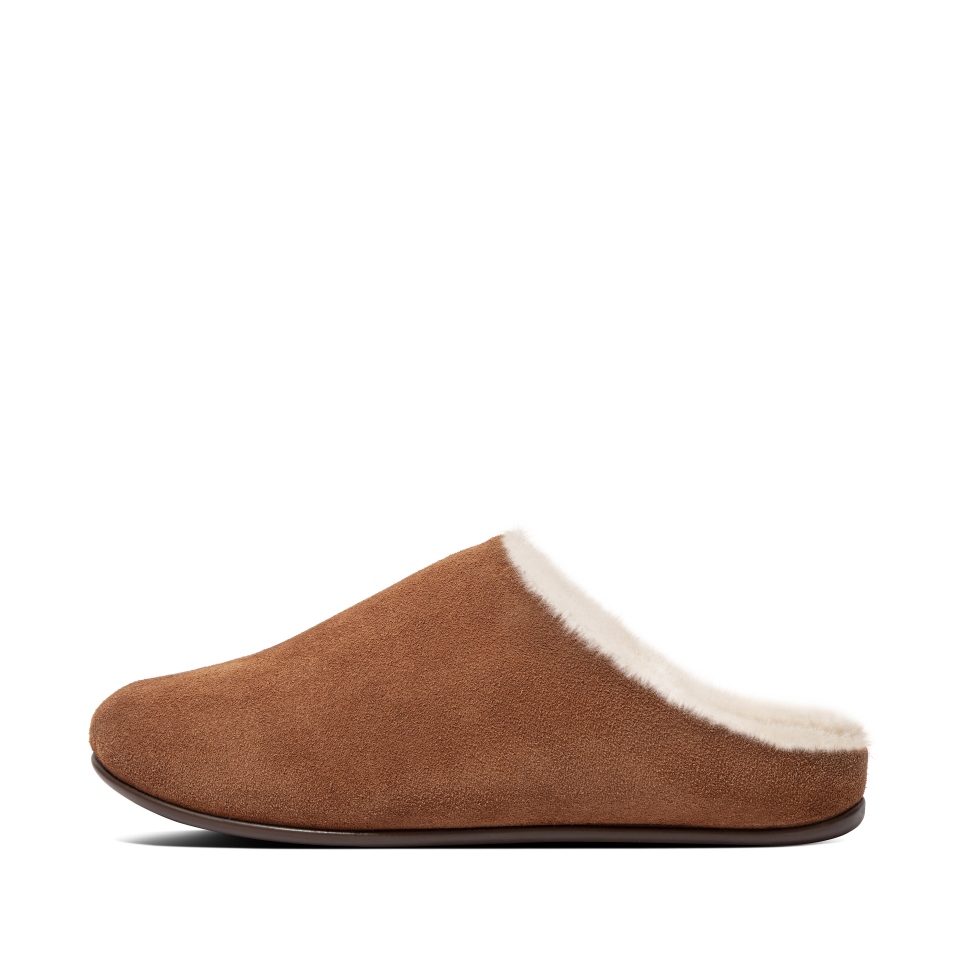 Fitflop Chrissie Lammfell-Wildleder-Hausschuhe Getrommelt Hellbraun