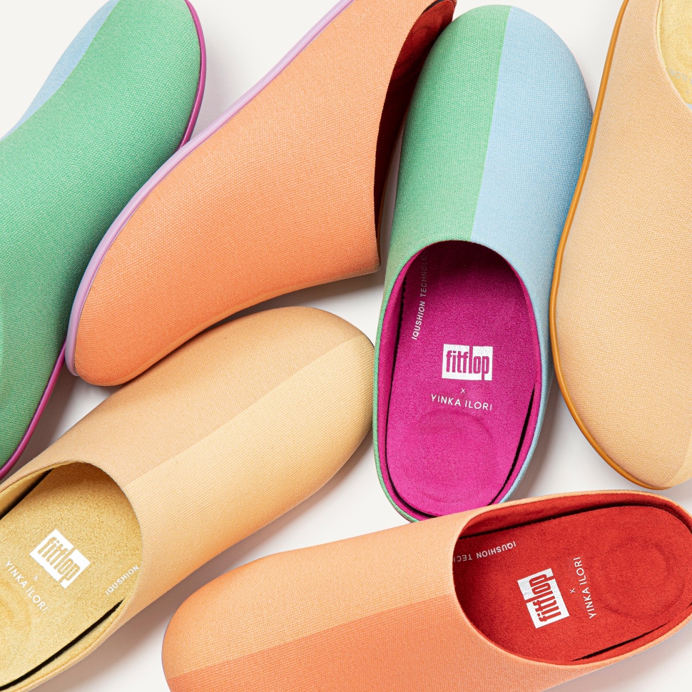 Fitflop Chrissie X Yinka Ilori Canvas Hausschuhe Eisblau-grün