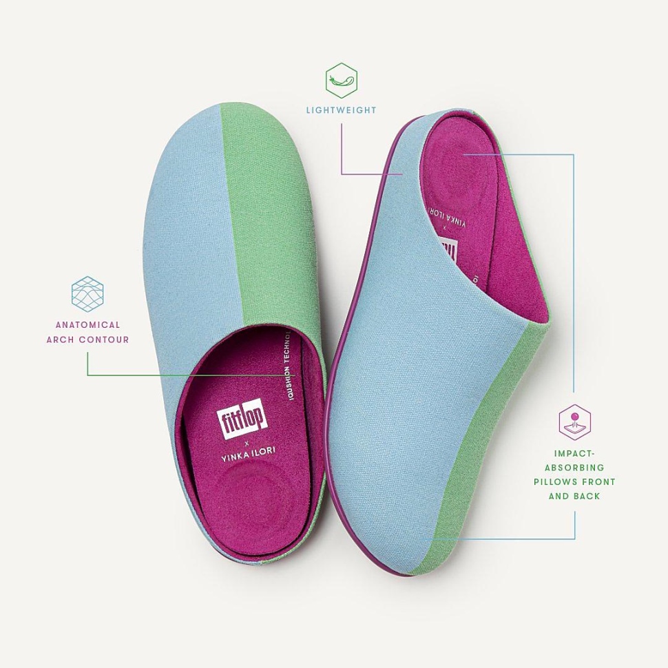 Fitflop Chrissie X Yinka Ilori Canvas Hausschuhe Eisblau-grün