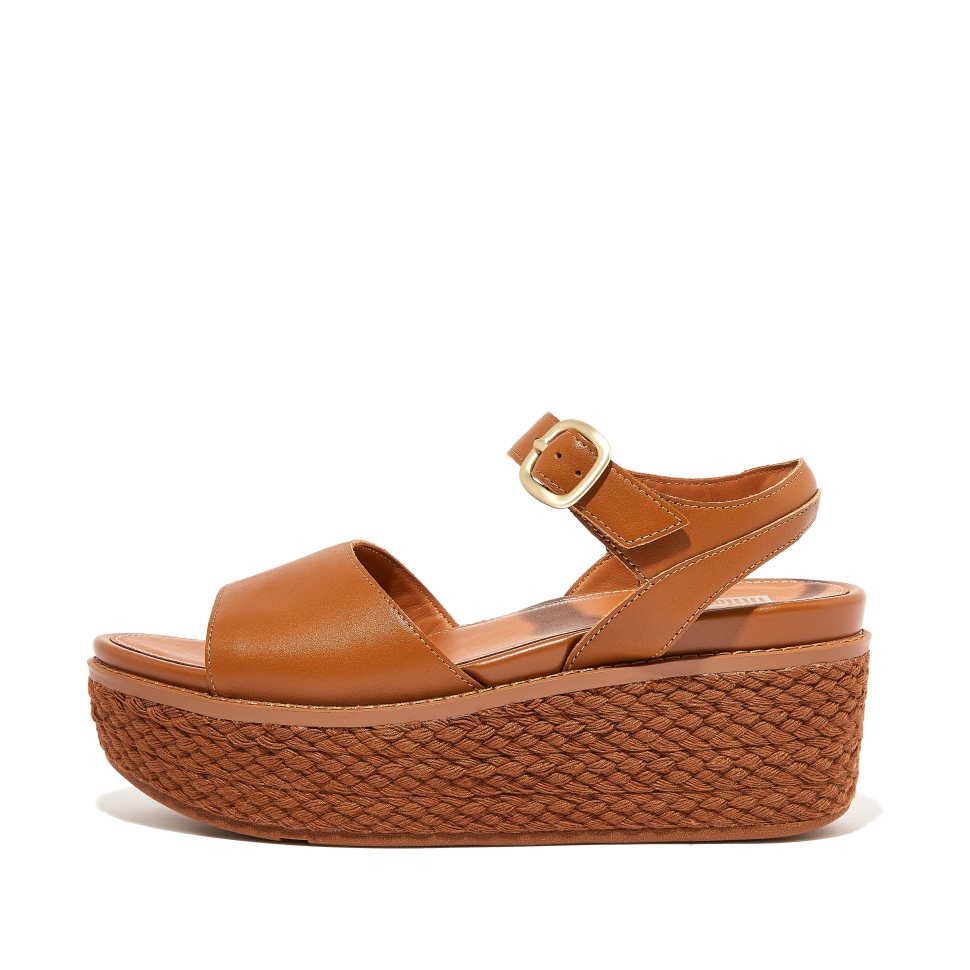 Fitflop Eloise Espadrille Ledersandalen Mit Keilabsatz Und Hinterriemen Hellbraun