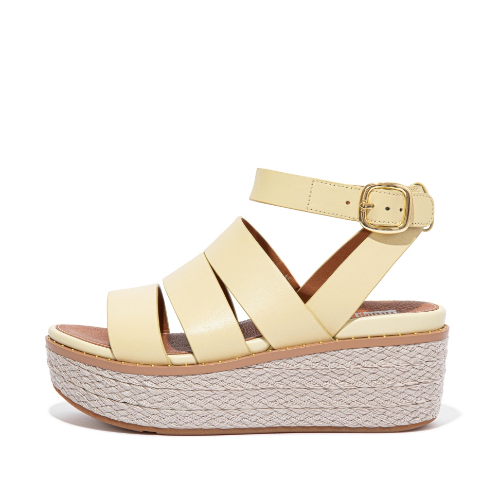 Fitflop Eloise Espadrille Ledersandalen Mit Keilabsatz Hellgelb
