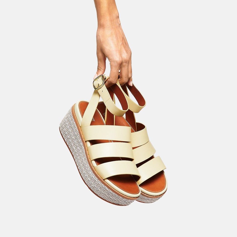 Fitflop Eloise Espadrille Ledersandalen Mit Keilabsatz Hellgelb