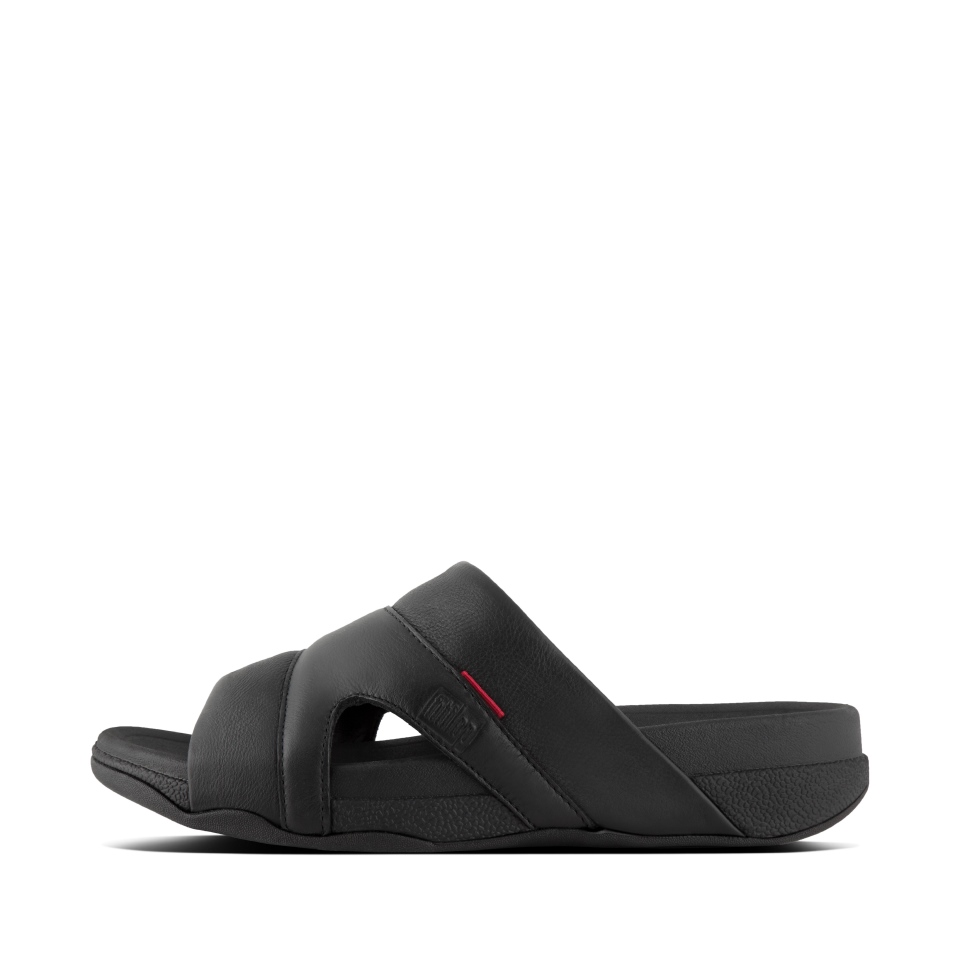 Fitflop Freeway Badelatschen Aus Leder Für Herren Schwarz