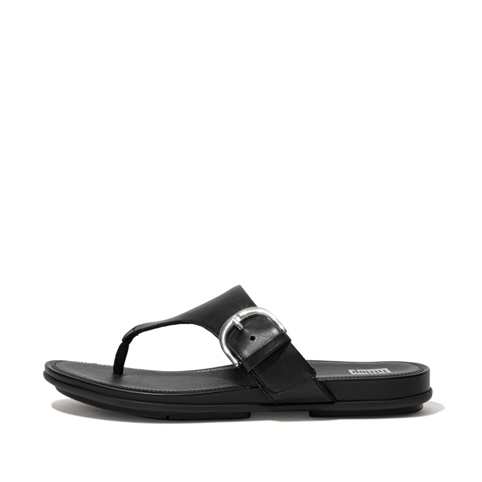 Zehenstegsandalen Aus Leder Mit Gracie-Schnalle Von Fitflop, Ganz In Schwarz