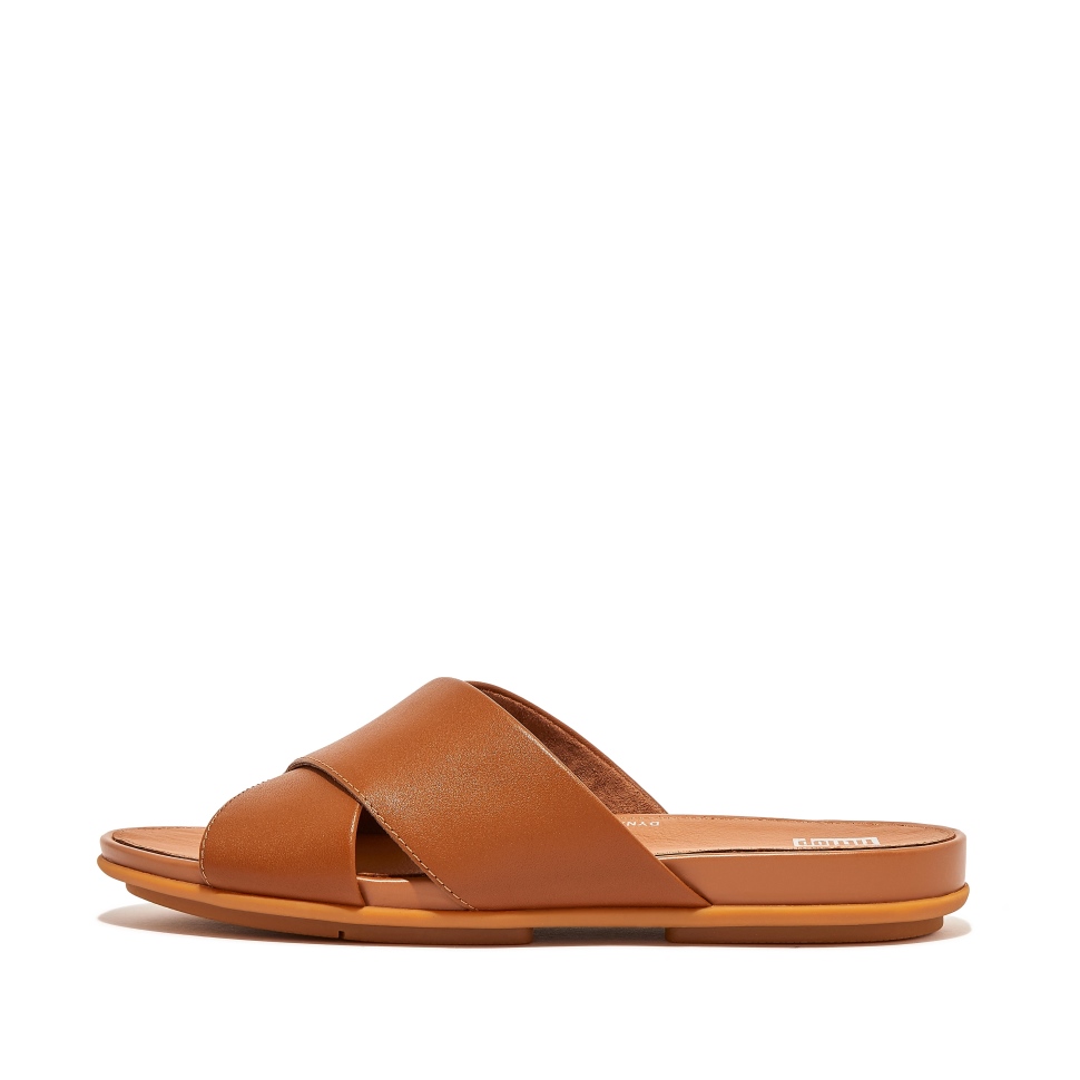 Fitflop Gracie Leder Kreuzpantoletten Hellbraun