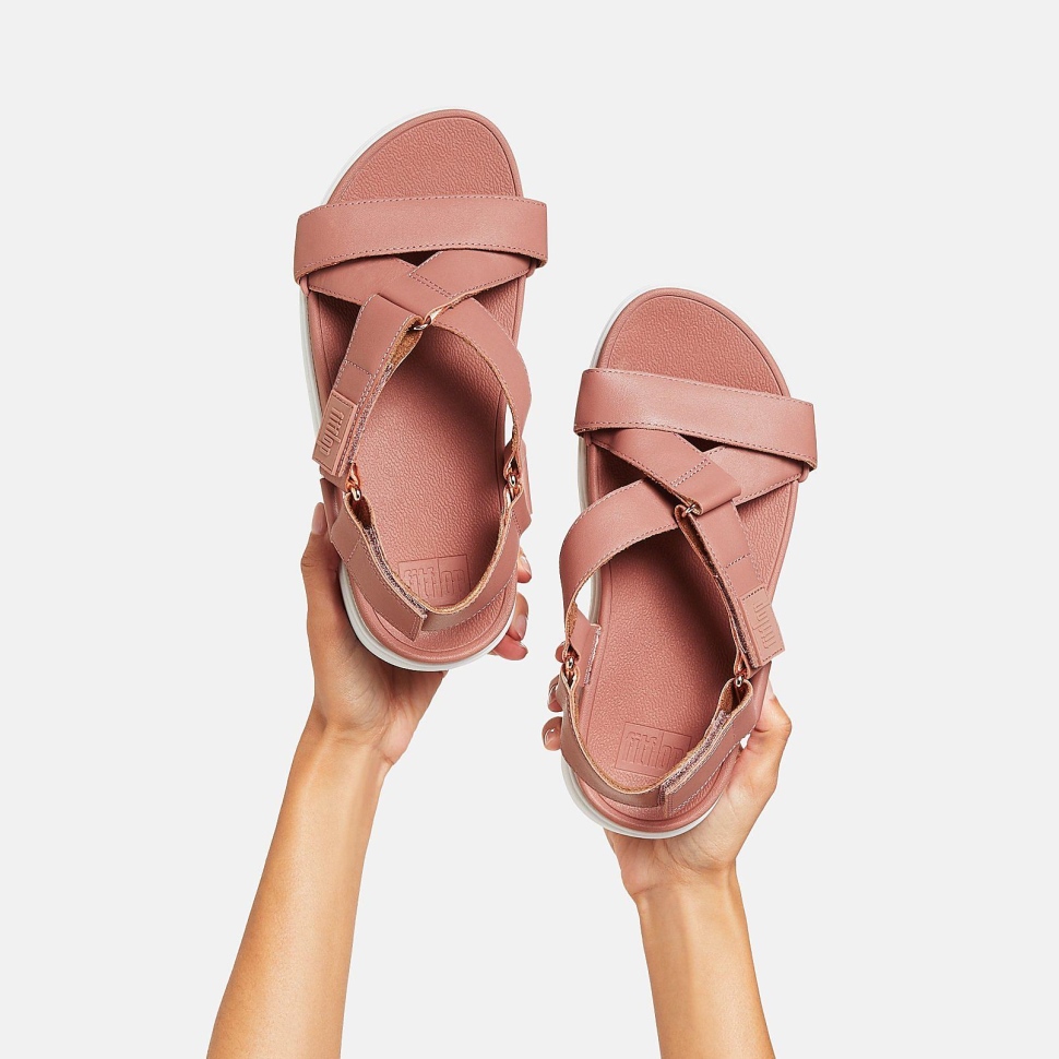 Fitflop Loosh Ledersandalen Mit überkreuzten Riemen Warm Rose