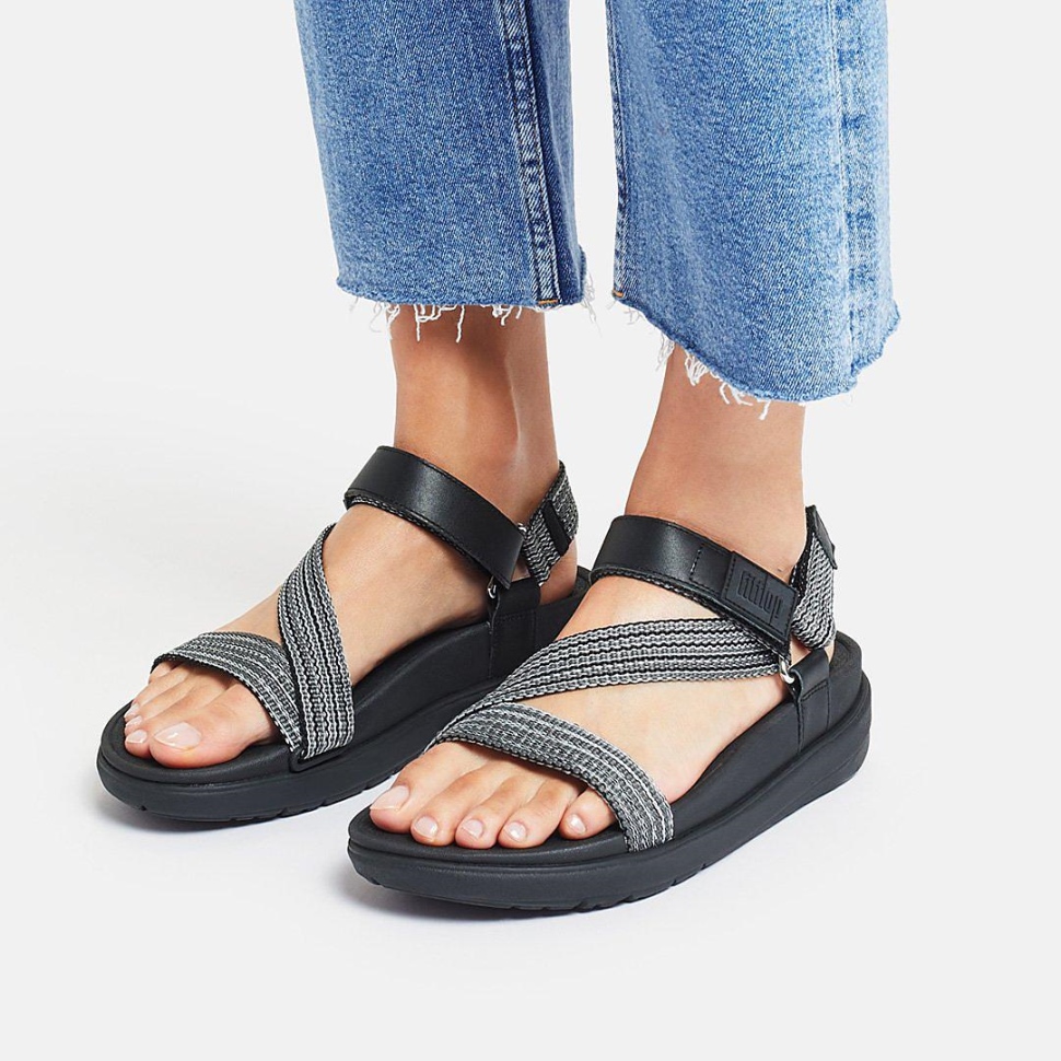 Fitflop Loosh Webbing Sandalen Mit Z-Riemen, Ganz In Schwarz