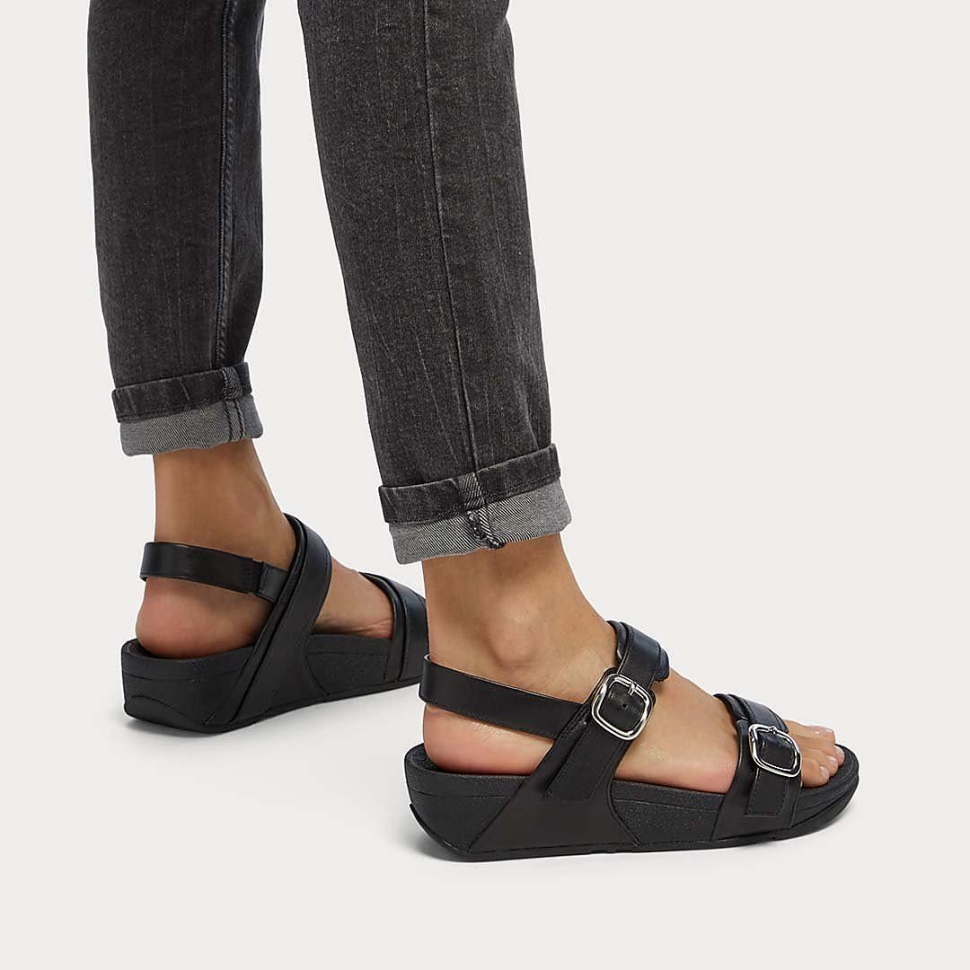 Fitflop Lulu Verstellbare Ledersandalen Ganz In Schwarz