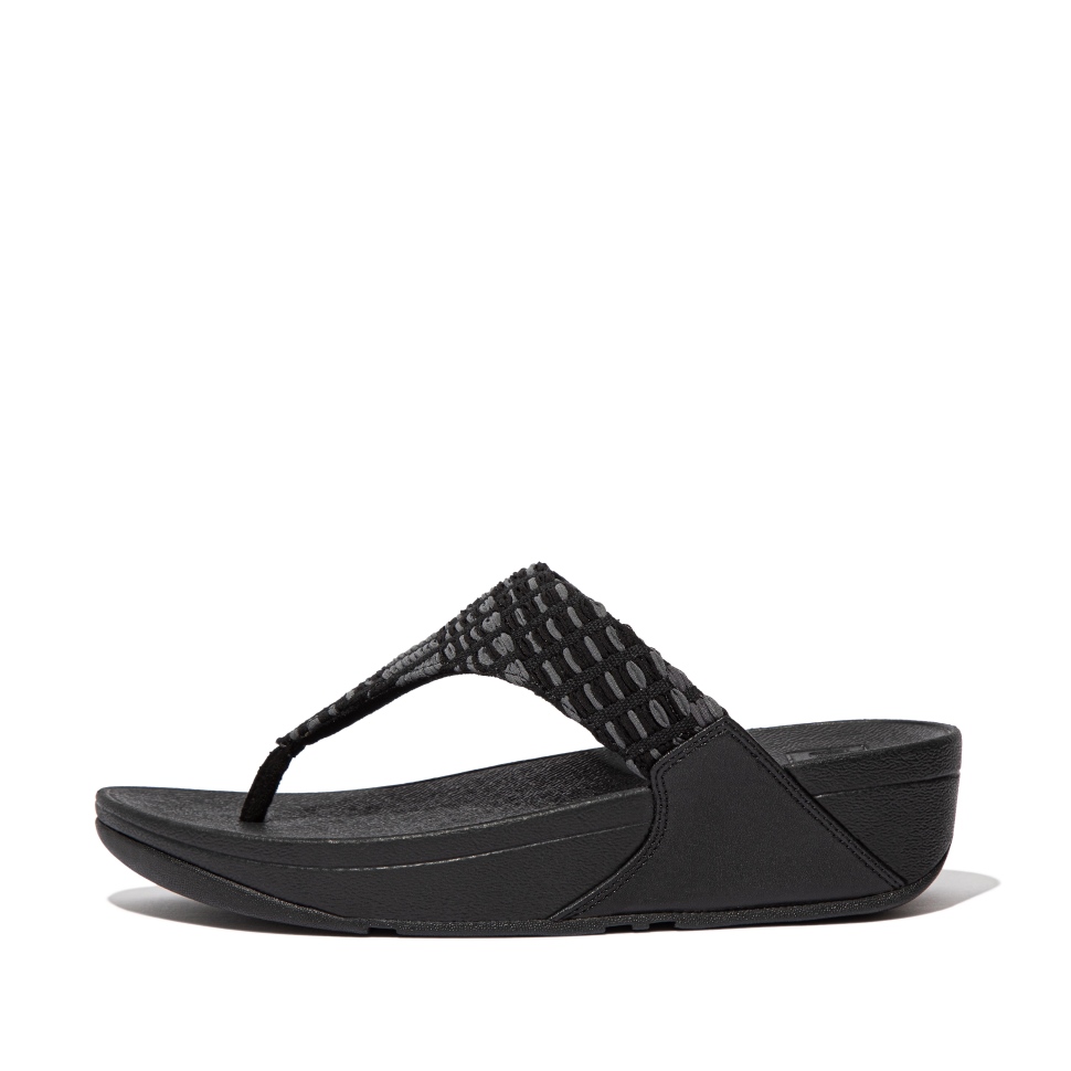 Fitflop Lulu Art-Denim Zehenstegsandalen Ganz In Schwarz