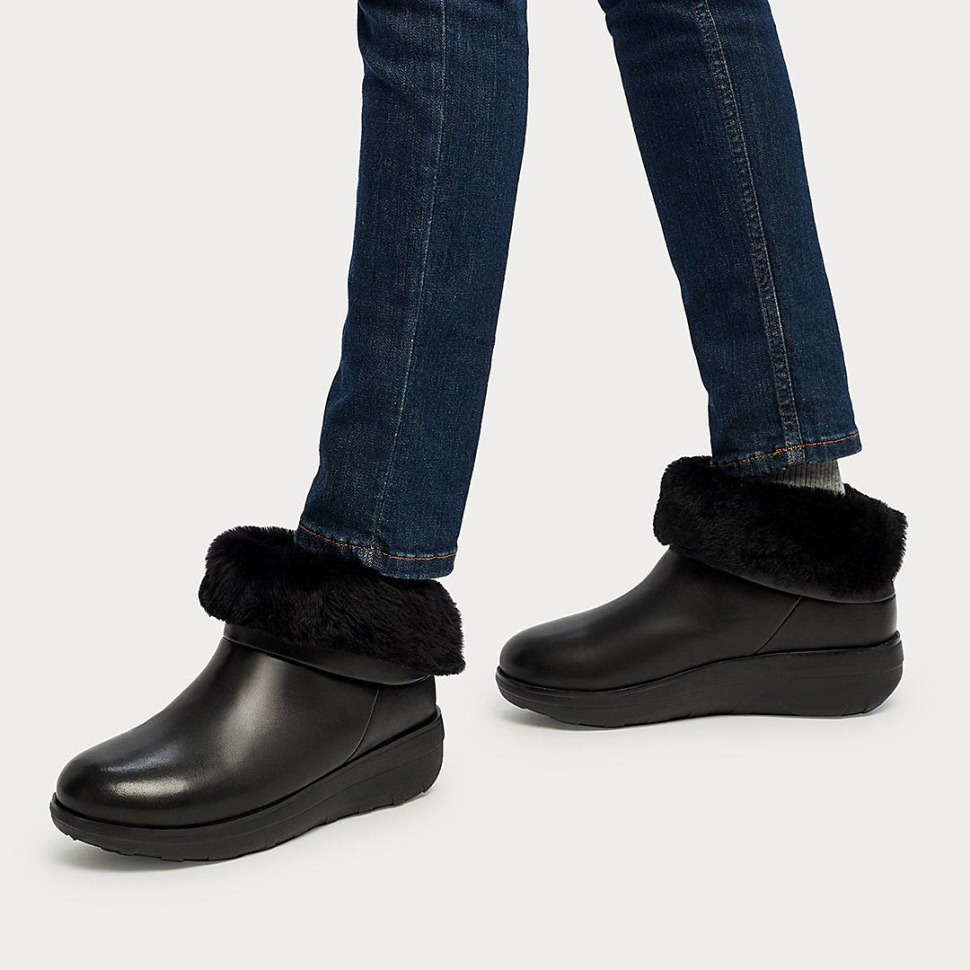 Fitflop Mukluk Shorty Wasserdichte, Mit Shearling Gefütterte Stiefeletten, Ganz In Schwarz