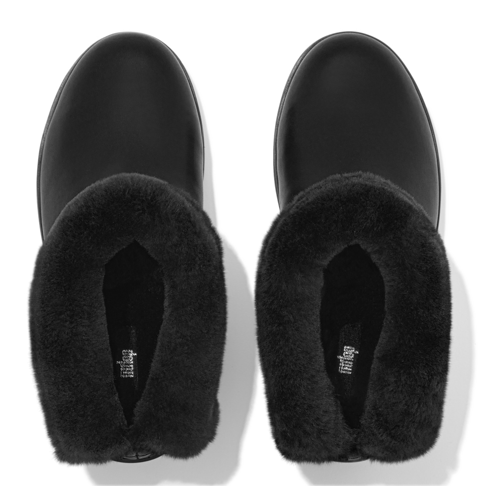 Fitflop Mukluk Shorty Wasserdichte, Mit Shearling Gefütterte Stiefeletten, Ganz In Schwarz
