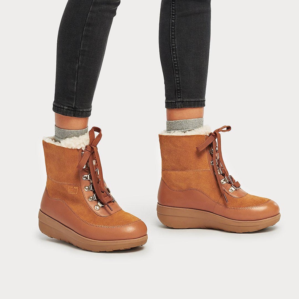 Fitflop Mukluk Schnürstiefeletten Mit Lammfellfutter Hellbraun
