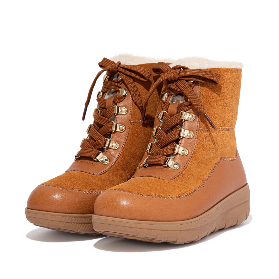 Fitflop Mukluk Schnürstiefeletten Mit Lammfellfutter Hellbraun