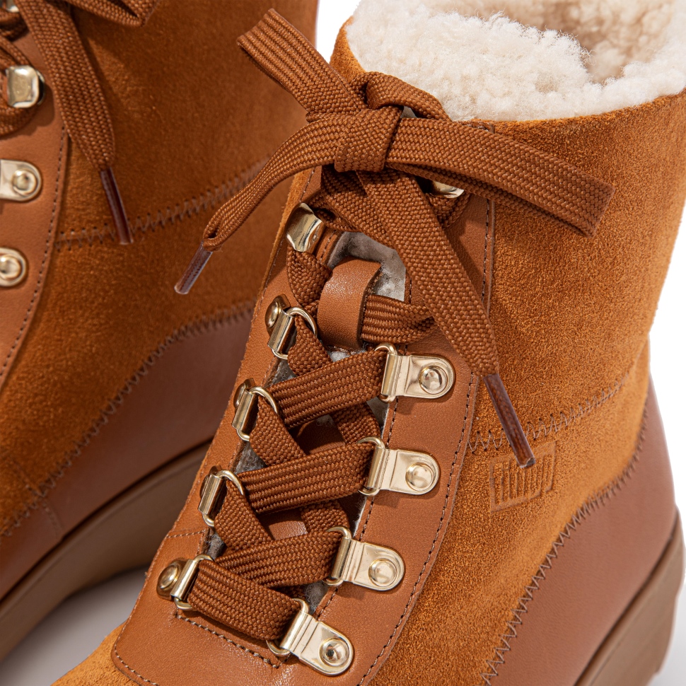 Fitflop Mukluk Schnürstiefeletten Mit Lammfellfutter Hellbraun