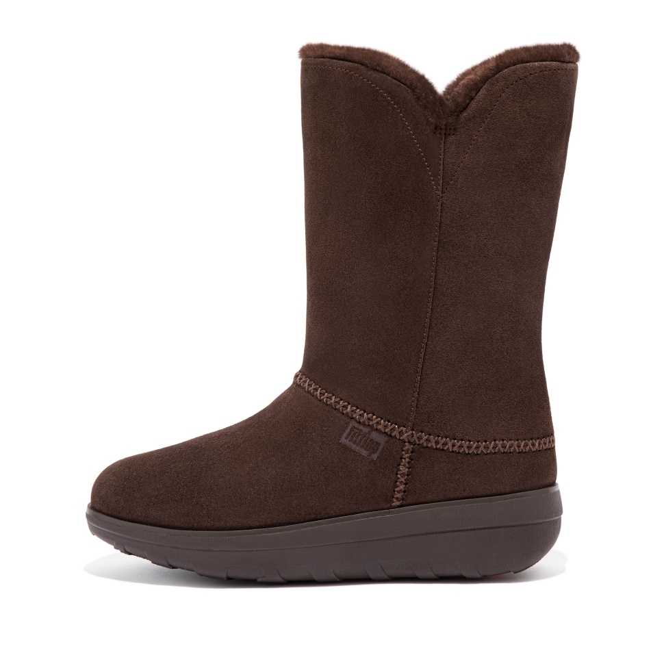 Fitflop Mukluk Wadenstiefel Aus Wildleder Mit Lammfellfutter, Braun-mix