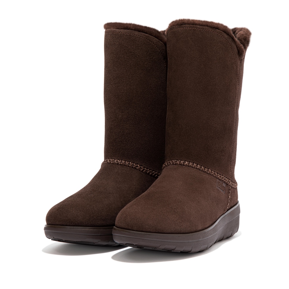 Fitflop Mukluk Wadenstiefel Aus Wildleder Mit Lammfellfutter, Braun-mix