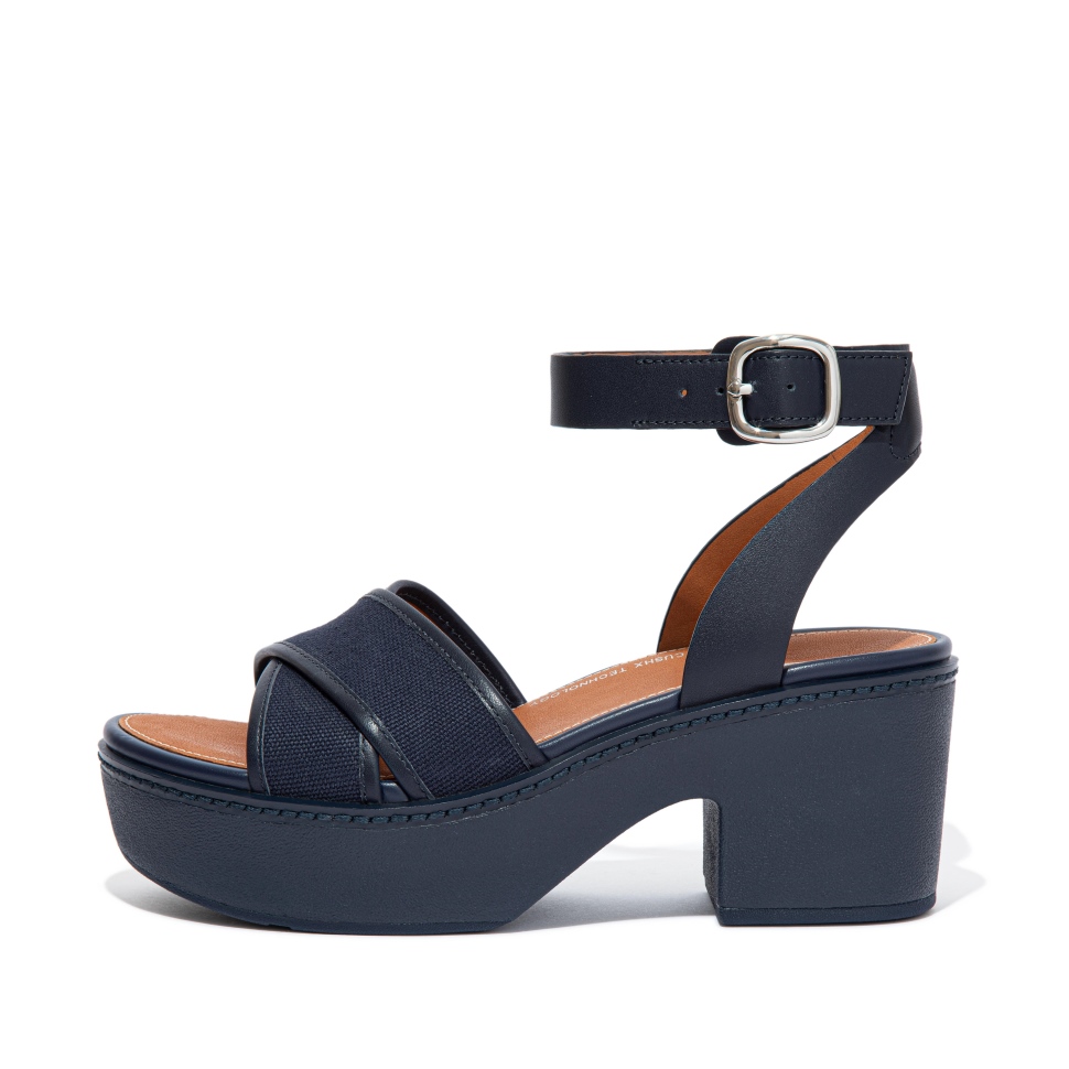 Fitflop Pilar Plateausandalen Aus Canvas Mit Knöchelriemchen Midnight Navy