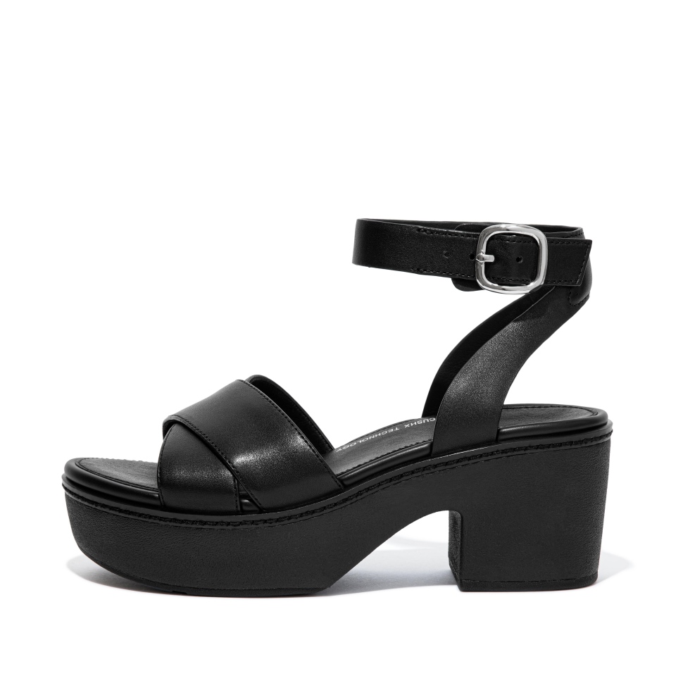 Fitflop Pilar-Leder-Knöchelriemen-Plattformen Ganz In Schwarz