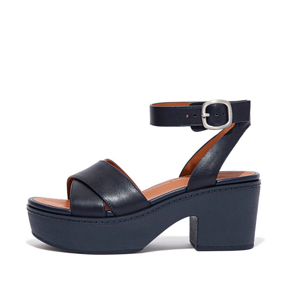 Fitflop Pilar Leder Knöchelriemen Plattformen Nachtblau