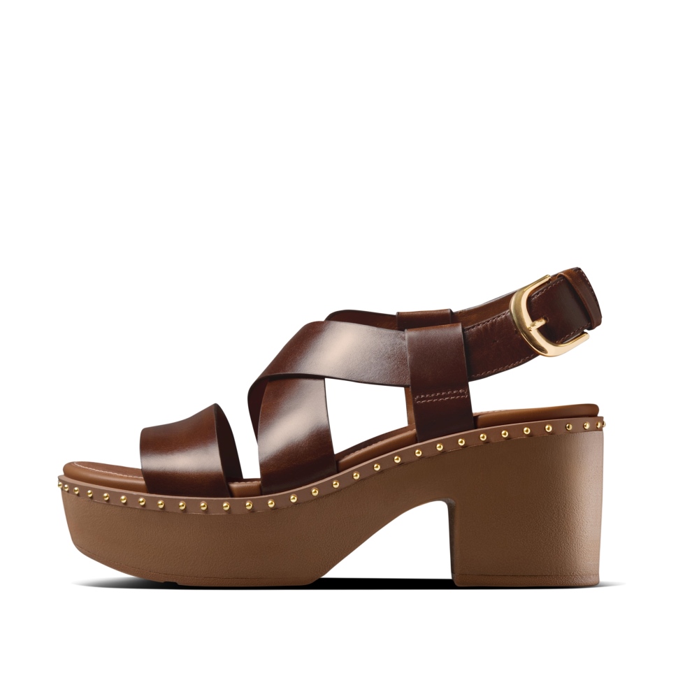 Fitflop Pilar Plateausandalen Aus Leder Mit Riemchen In Braun-Mix