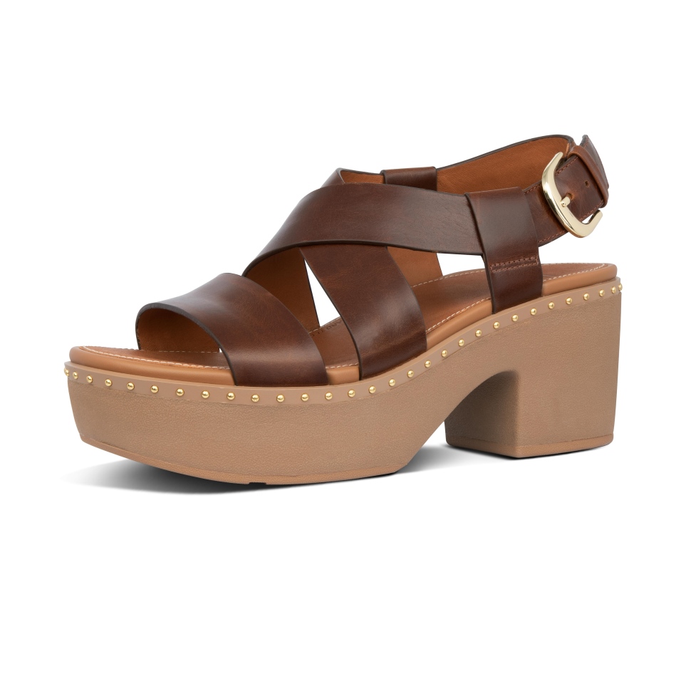 Fitflop Pilar Plateausandalen Aus Leder Mit Riemchen In Braun-Mix