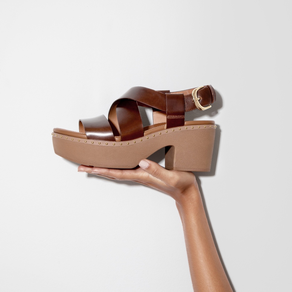 Fitflop Pilar Plateausandalen Aus Leder Mit Riemchen In Braun-Mix