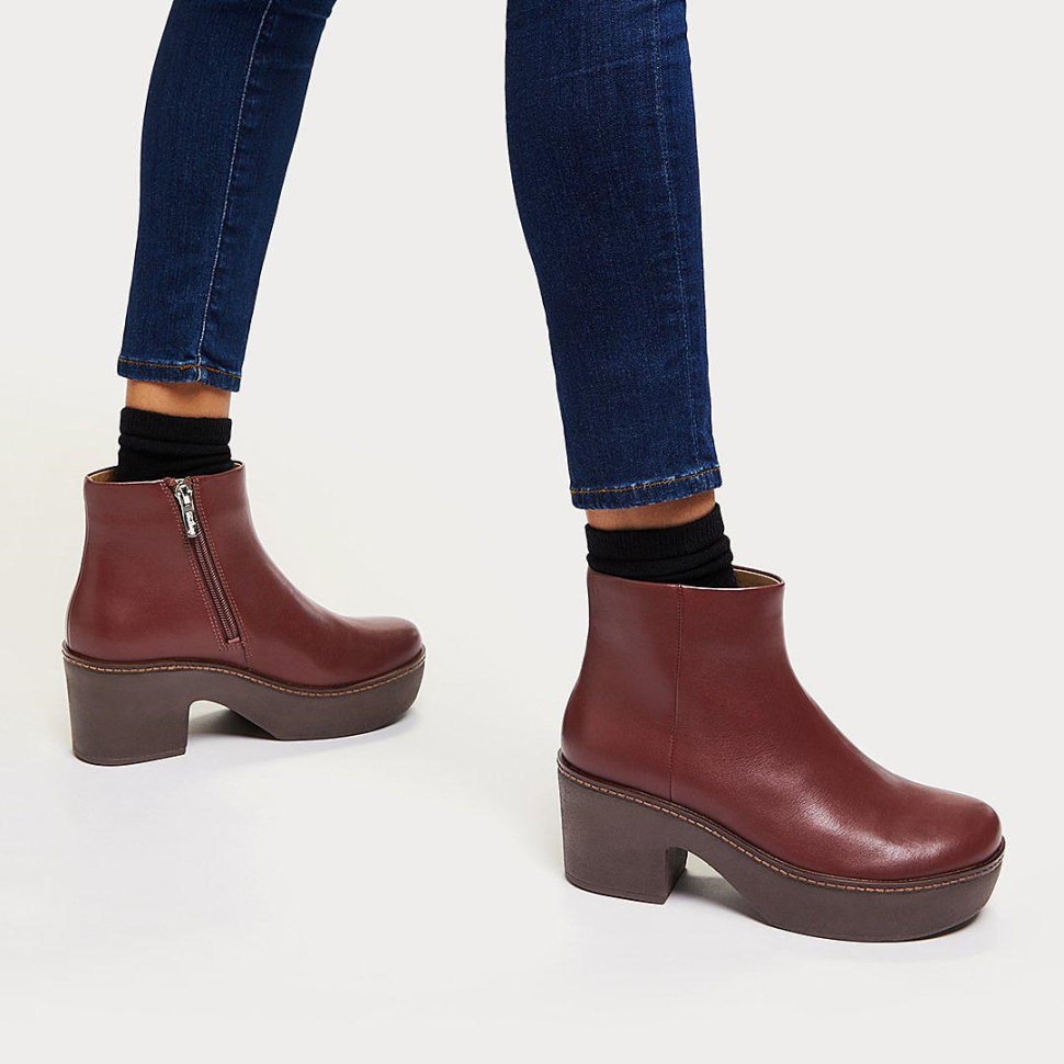 Fitflop Pilar Plateaustiefeletten Aus Leder Kastanienbraun