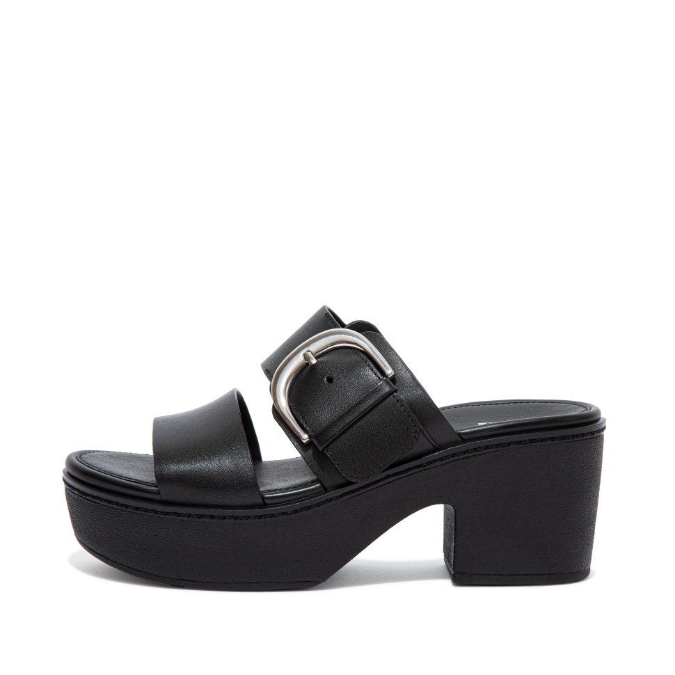 Fitflop Pilar Leder-Slide-Plattformen Ganz In Schwarz