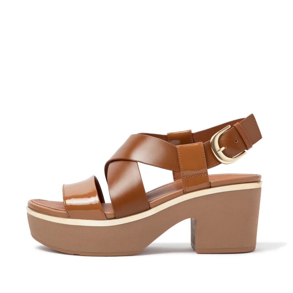 Fitflop Pilar Plateau-Sandalen Aus Lackmix Mit Riemchen In Hellbraun