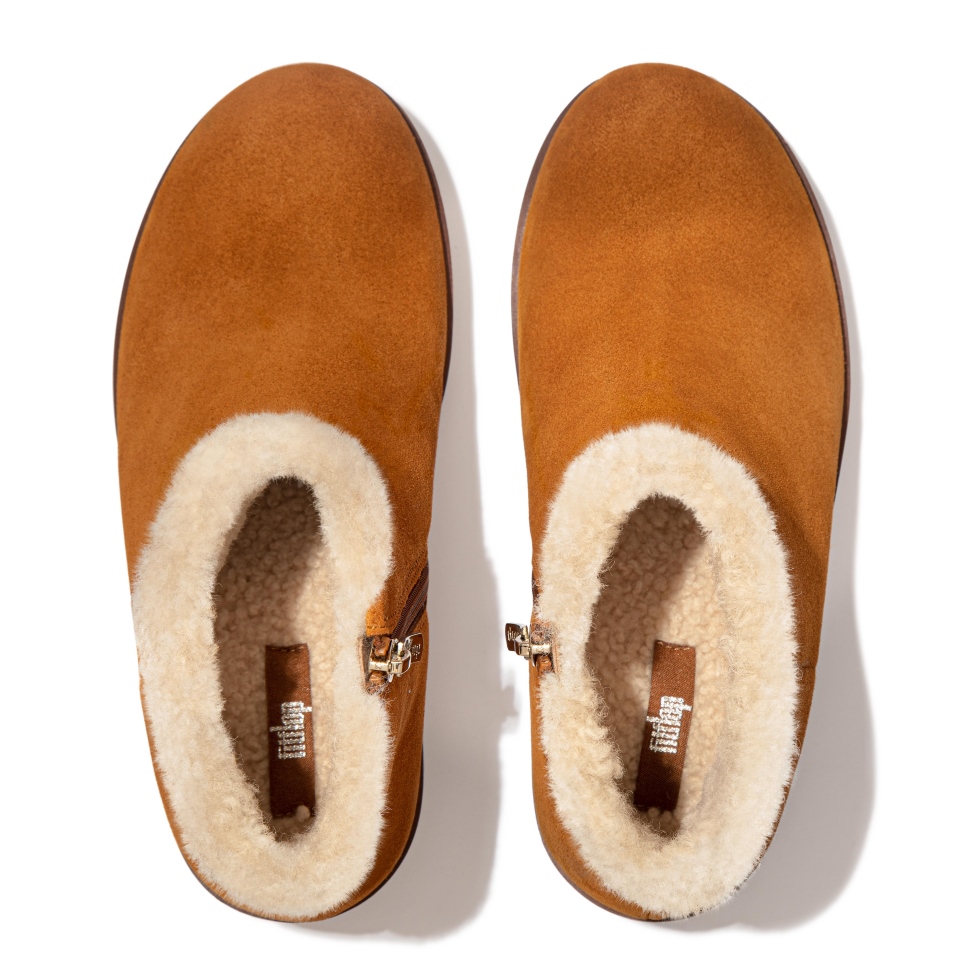 Fitflop Pilar Plateau-Stiefeletten Aus Veloursleder Mit Shearling-Futter, Hellbraun