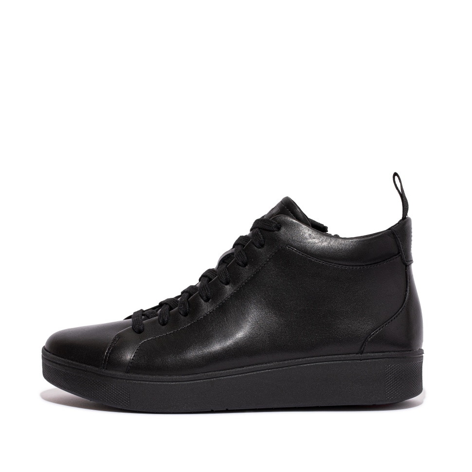 Fitflop Rallye-Leder-High-Top-Sneakers Ganz In Schwarz