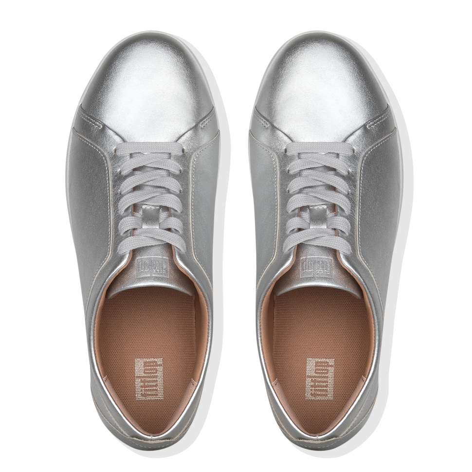 Fitflop Rally Metallic-Leder-Sneaker Silber
